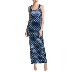 J. McLaughlin Catalina Cloth Blue‎ and White Print Sleeveless Maxi Dress L